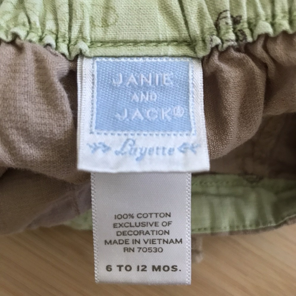 Janie and Jack Khaki Pull On Pants 6-12 Months Roll Tab Cuff Embroidered Monkey - Picture 11 of 16